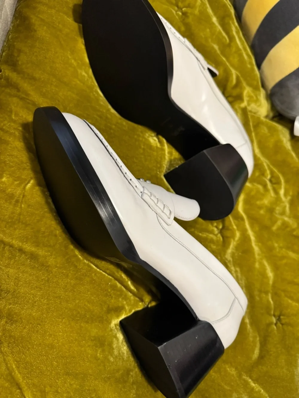 Coach White Leather Penny Loafers with Silver Logo Accent - Picture 2 of 7